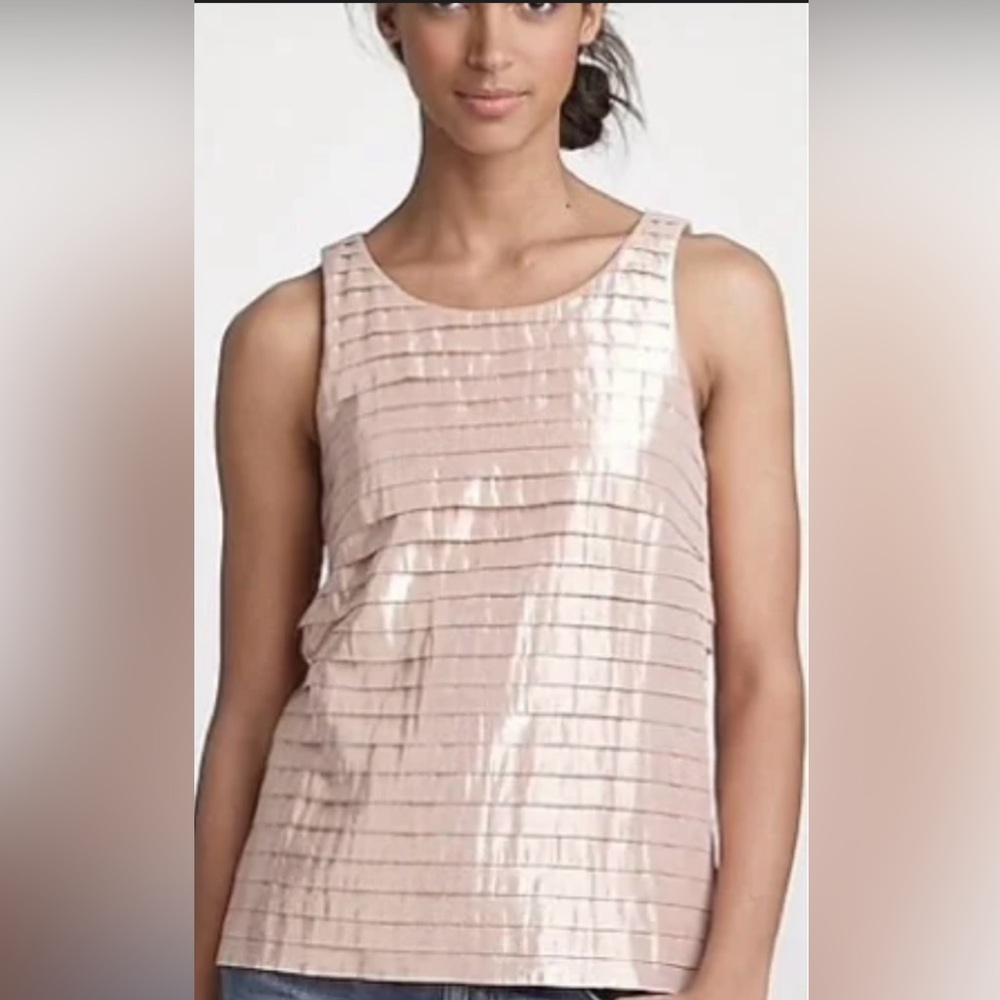 J Crew Sleeveless Dusty Rose Pink Metallic Shimmer Layered Sleeveless Top